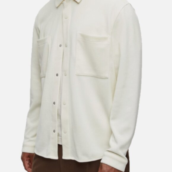 Mode of One Men Long Sleeve Knit Snap Front Shirt Soft Vanilla Size L - Picture 1 of 6